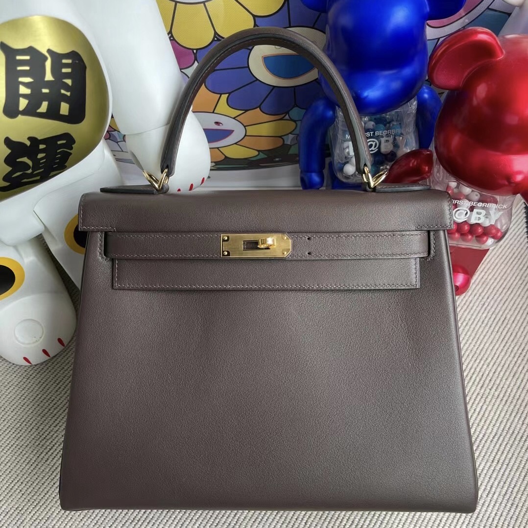 愛馬仕凱莉包28價格 Hermes Kelly 28cm Swift 47 chocolate 巧克力 金扣