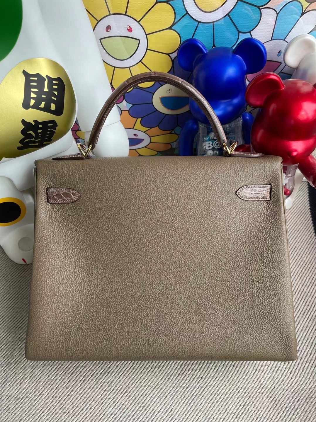 愛馬仕凱莉包32價格 Hermes Kelly 32 Touch Togo/鱷魚 18 Etoupe大象灰金扣