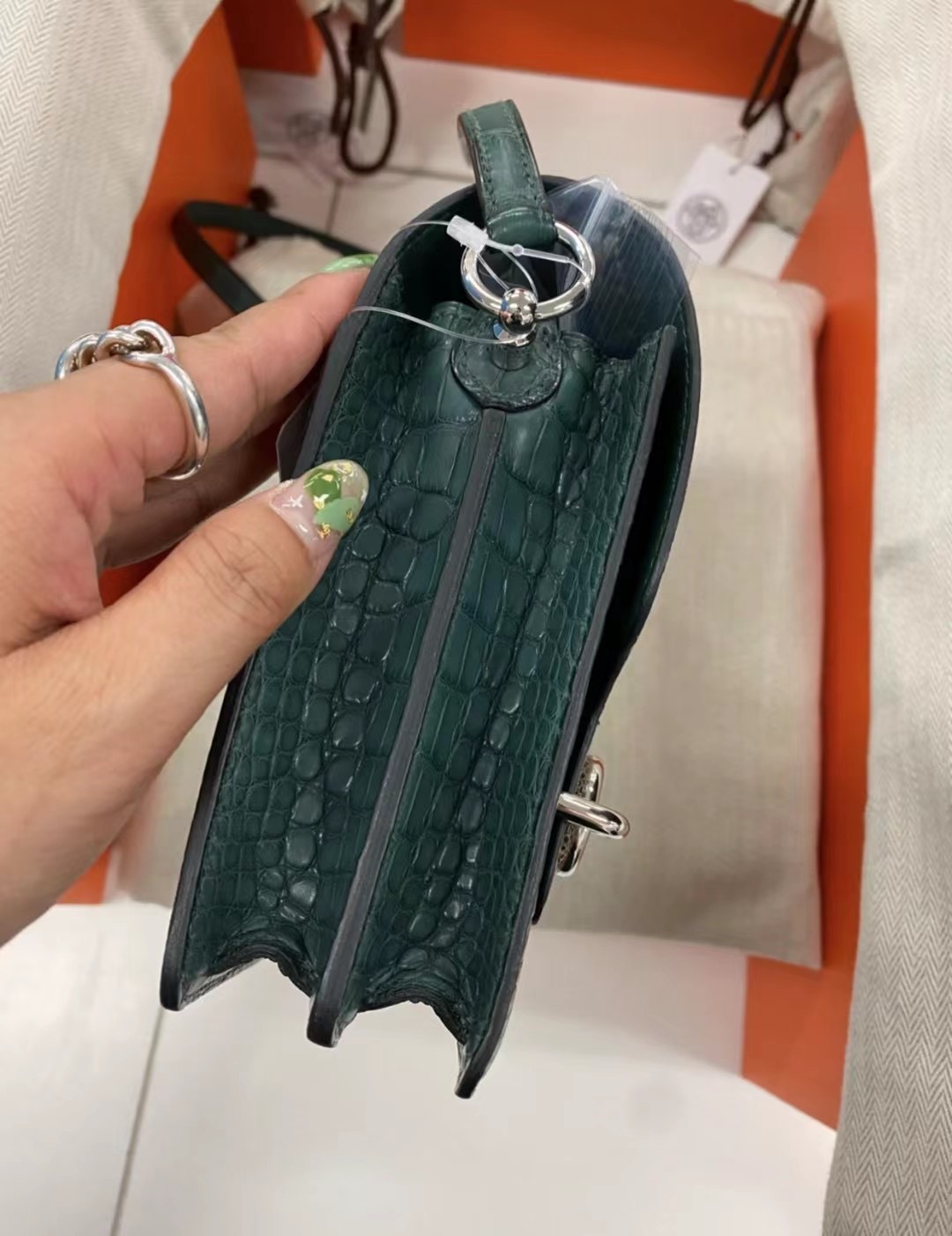 Saudi Arabia Hermes Roulis MINI 霧面方塊鱷魚 拼 自然色 蜥蜴皮