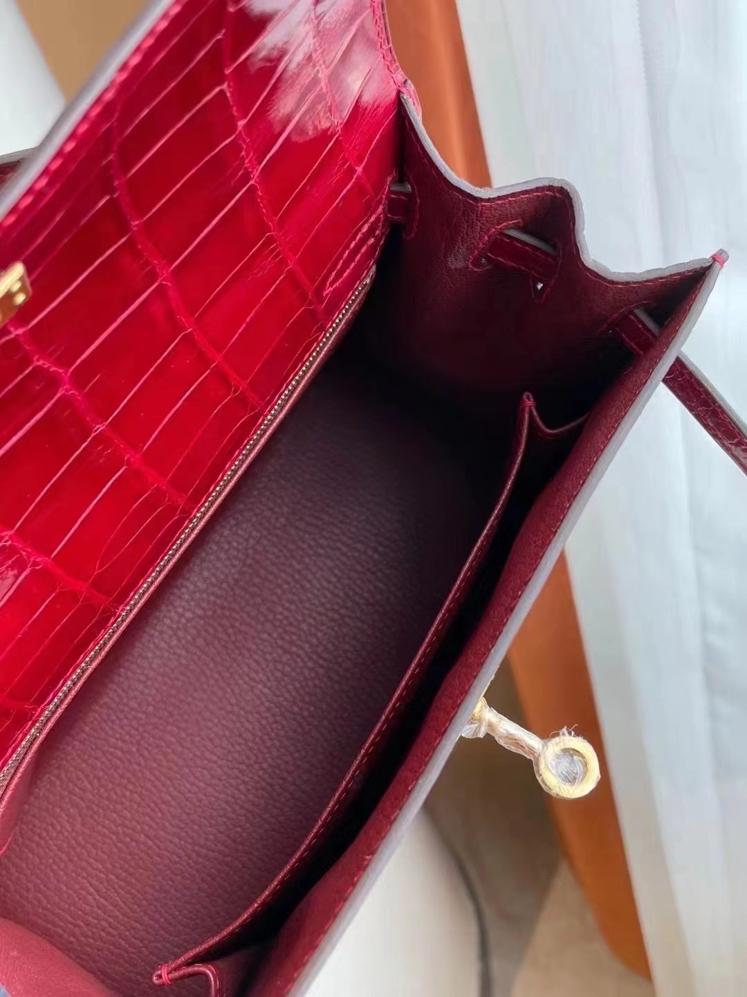 Hermes Kelly 25 Shiny alligator crocodile 美洲鱷魚全手工蜜蠟線縫製客定出