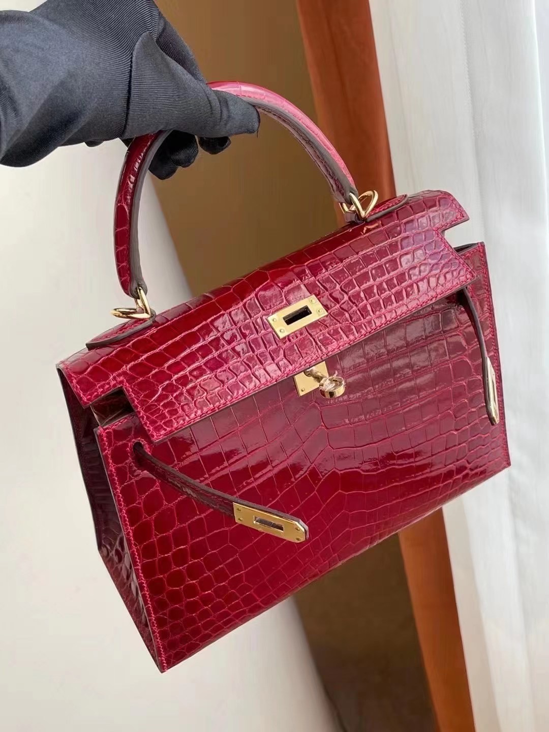 Hermes Kelly 25 Shiny alligator crocodile 美洲鱷魚全手工蜜蠟線縫製客定出