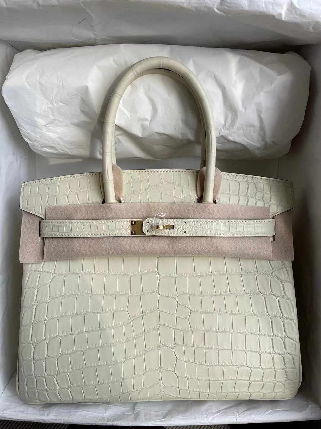 Hermes Birkin 30cm 8L Beton 奶油白 霧面尼羅鱷魚 金扣