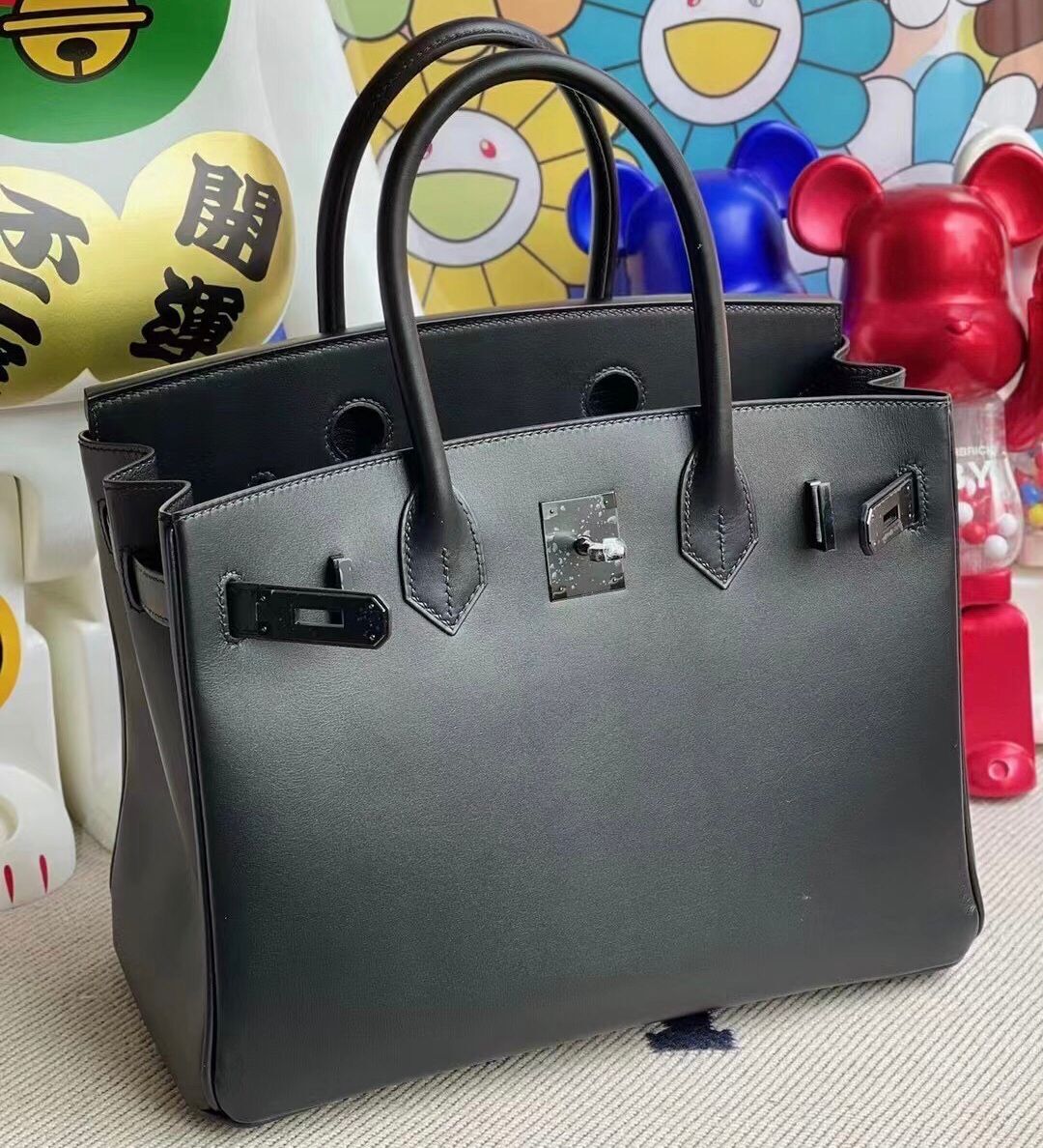 Hermes Birkin 30cm Box 89 Noir 黑色 黑扣 全手工蜜蠟線縫製