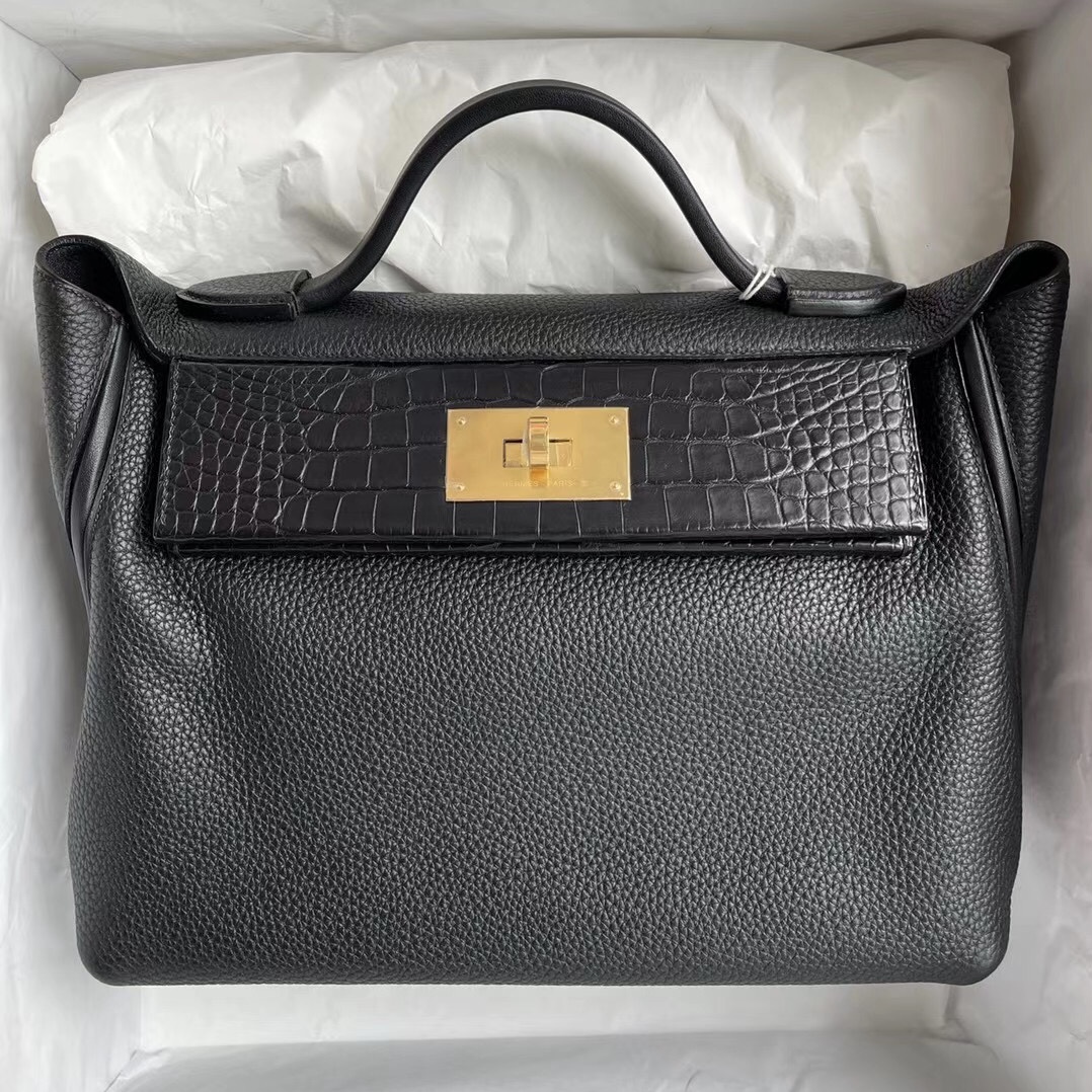 愛馬仕凱莉包網站 Hermes Kelly 24/24 29 Touch 89 Noir 黑色 金扣