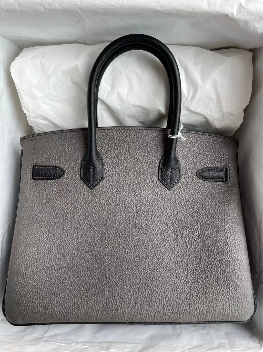 愛馬仕鉑金包包網站 Hermes Birkin 30 Togo 8F 錫器灰Etain 拼 89 Noir黑色銀扣