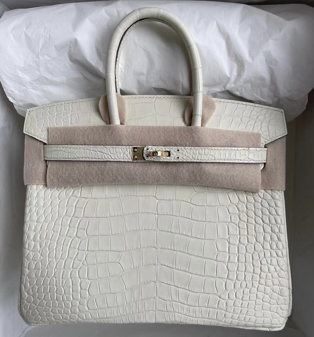 愛馬仕鉑金包包網站 Hermes Birkin 25cm 8L Beton 奶油白 金扣 霧面美洲鱷魚