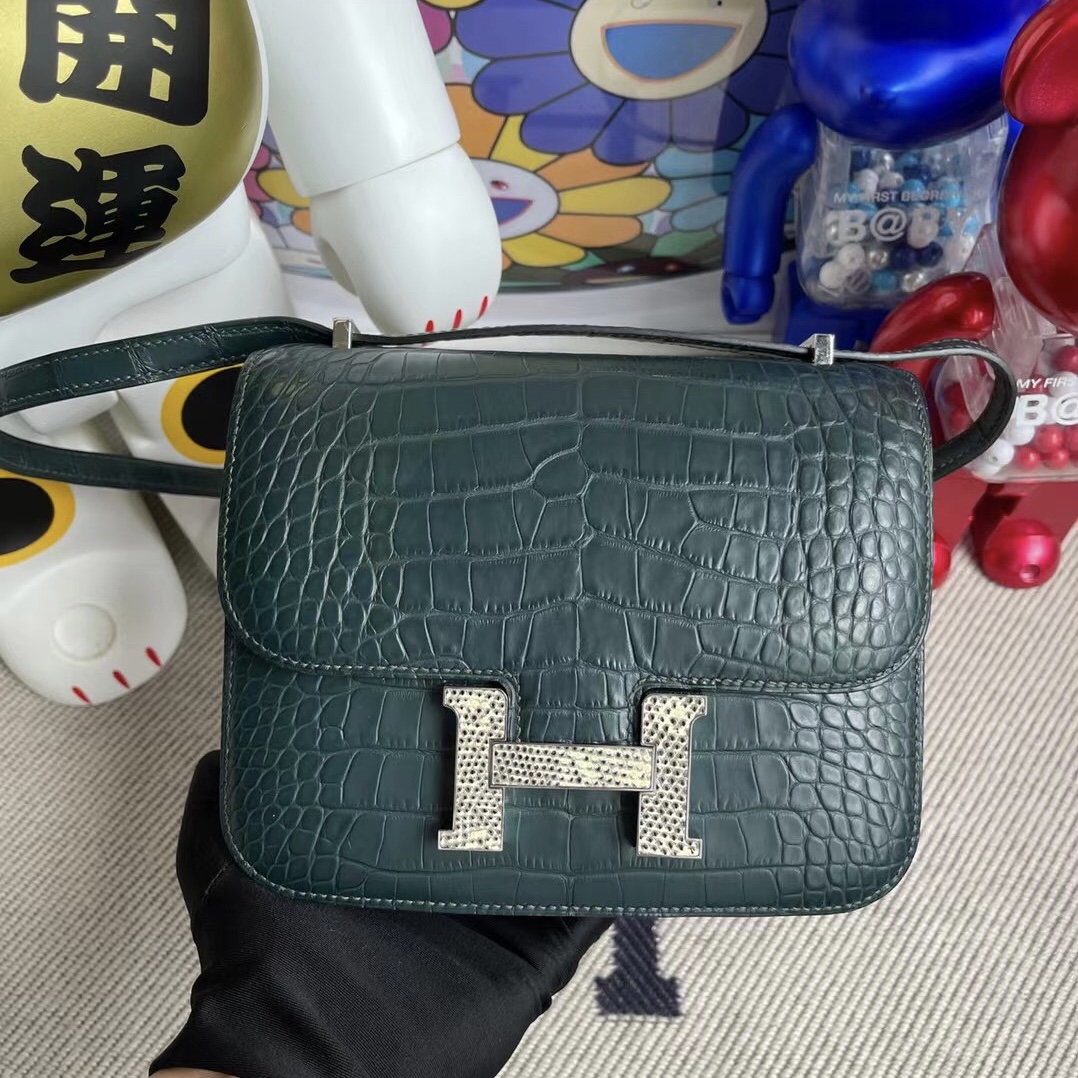 Hermes Constance 19 美洲鱷魚 V0 vert rousseau 盧梭綠拼自然色 蜥蜴扣