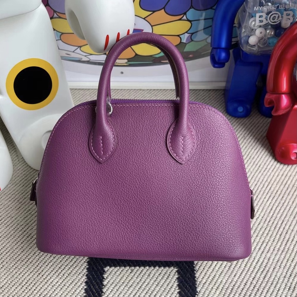 Hermes Mini Bolide Evercolor P9 Anemone 海葵紫 銀扣全手工蜜蠟線縫製