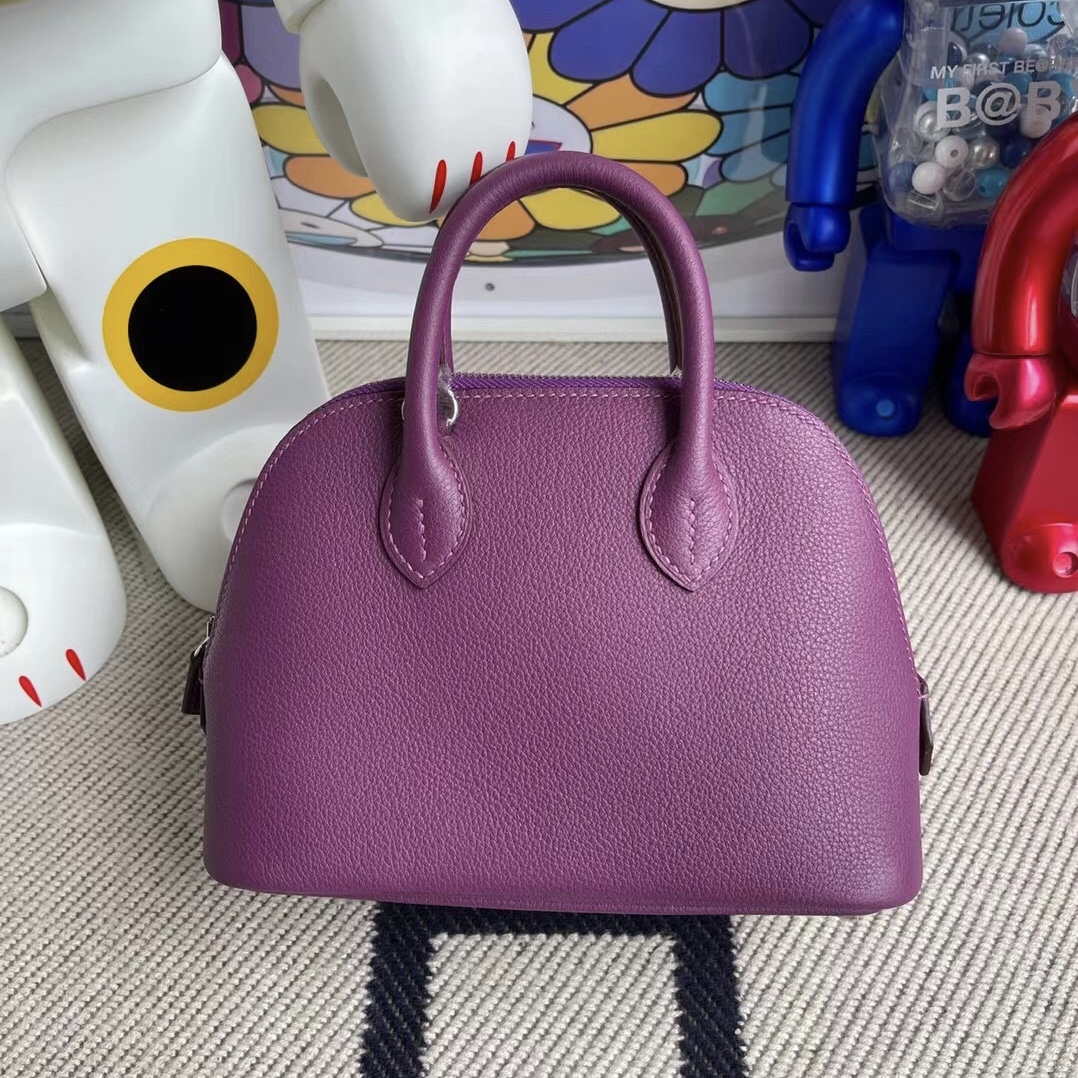 Hermes Mini Bolide Evercolor P9 Anemone 海葵紫 銀扣全手工蜜蠟線縫製