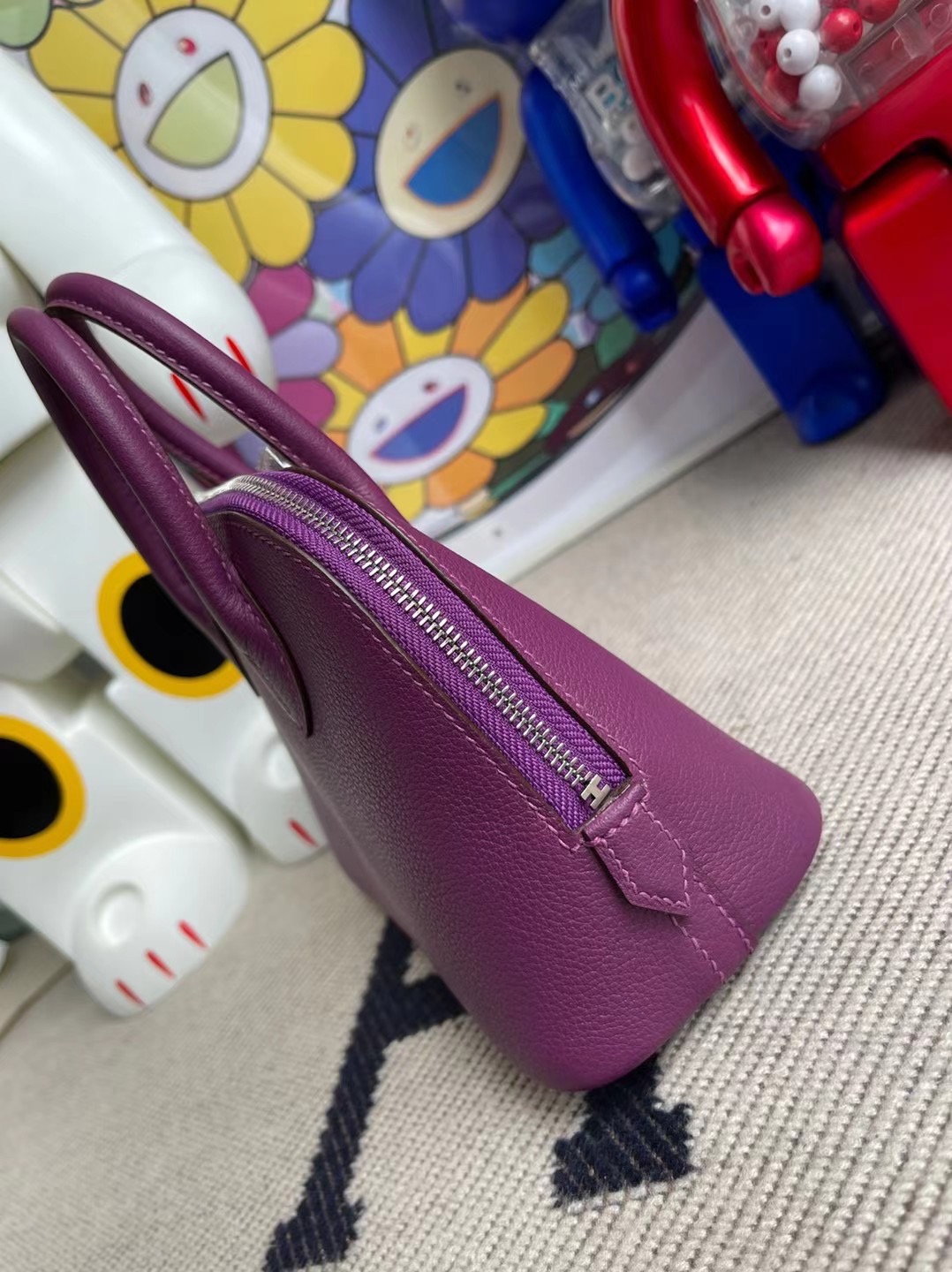 Hermes Mini Bolide Evercolor P9 Anemone 海葵紫 銀扣全手工蜜蠟線縫製