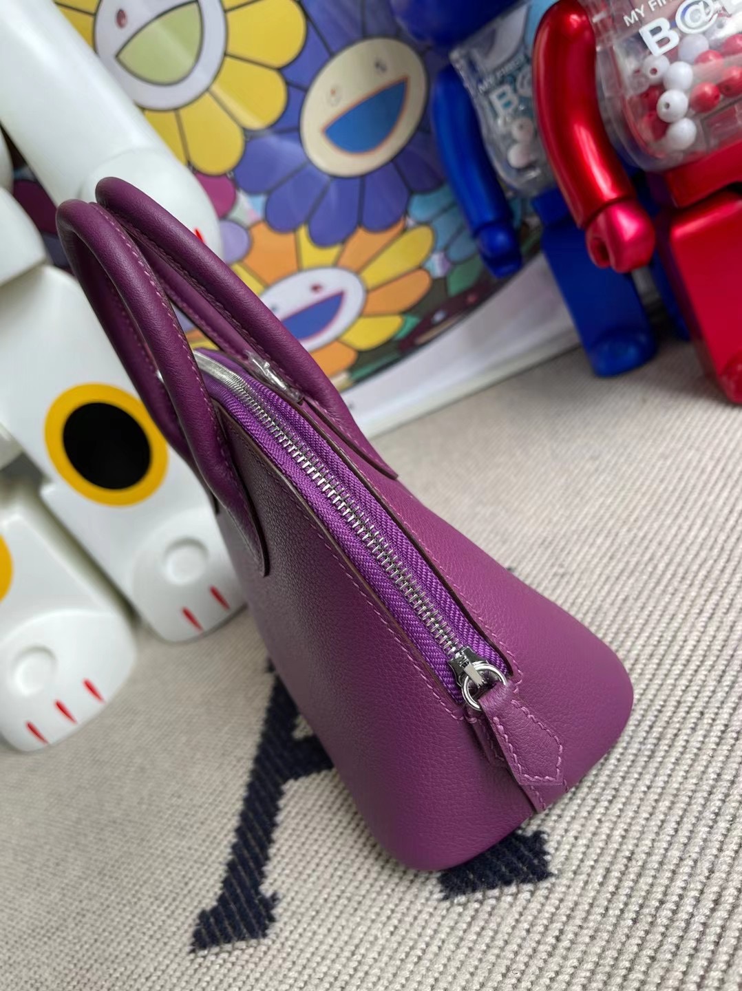 Hermes Mini Bolide Evercolor P9 Anemone 海葵紫 銀扣全手工蜜蠟線縫製