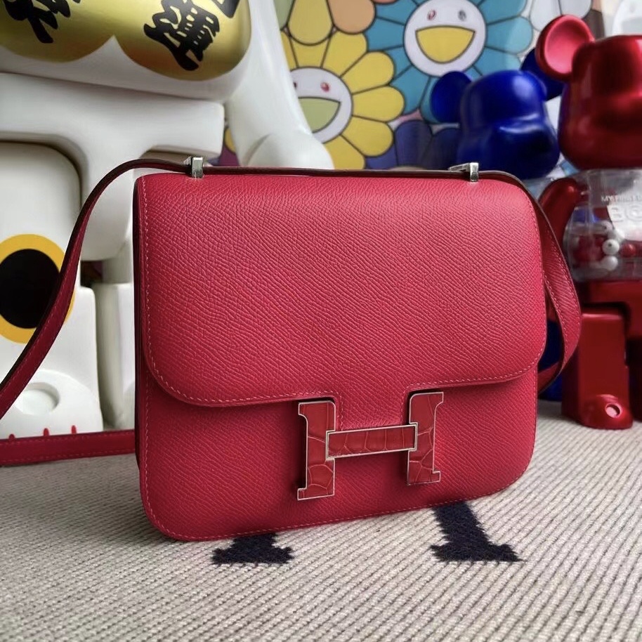 Hermes Constance 19 Epsom I6 Rose Extrême 極致粉 拼 鱷魚皮 銀扣客定出