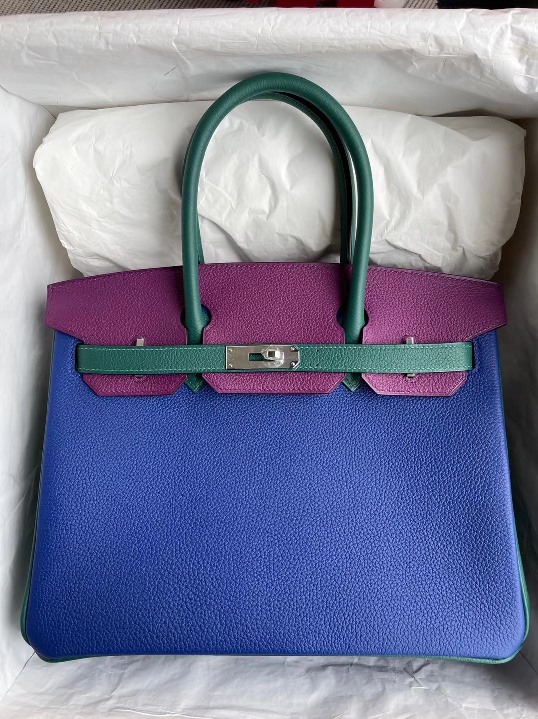 Hermes Birkin 30 HSS Togo 7T 電光藍/P9 海葵紫/Z6 孔雀綠 銀扣