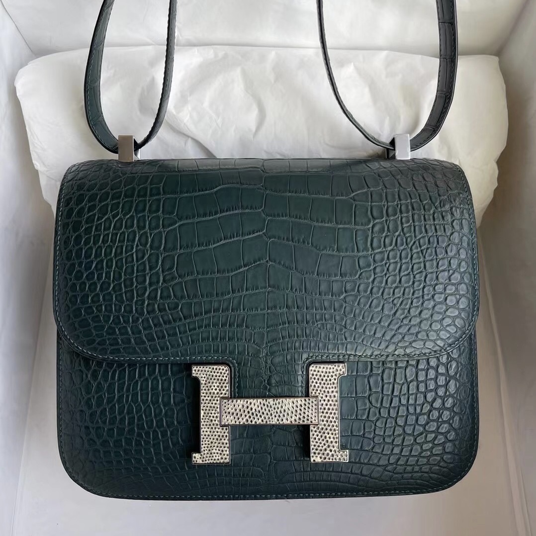 Hermes Constance 24 V0 盧梭綠 vert rousseau 美洲鱷魚拼自然色 蜥蜴扣