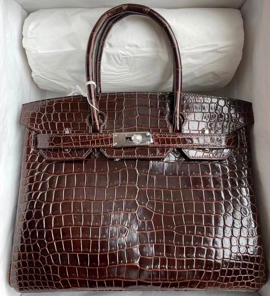 Hermes Birkin 30cm 81 斑鳩灰 47 咖啡色 5J 桃粉色 亮面倒V灣鱷