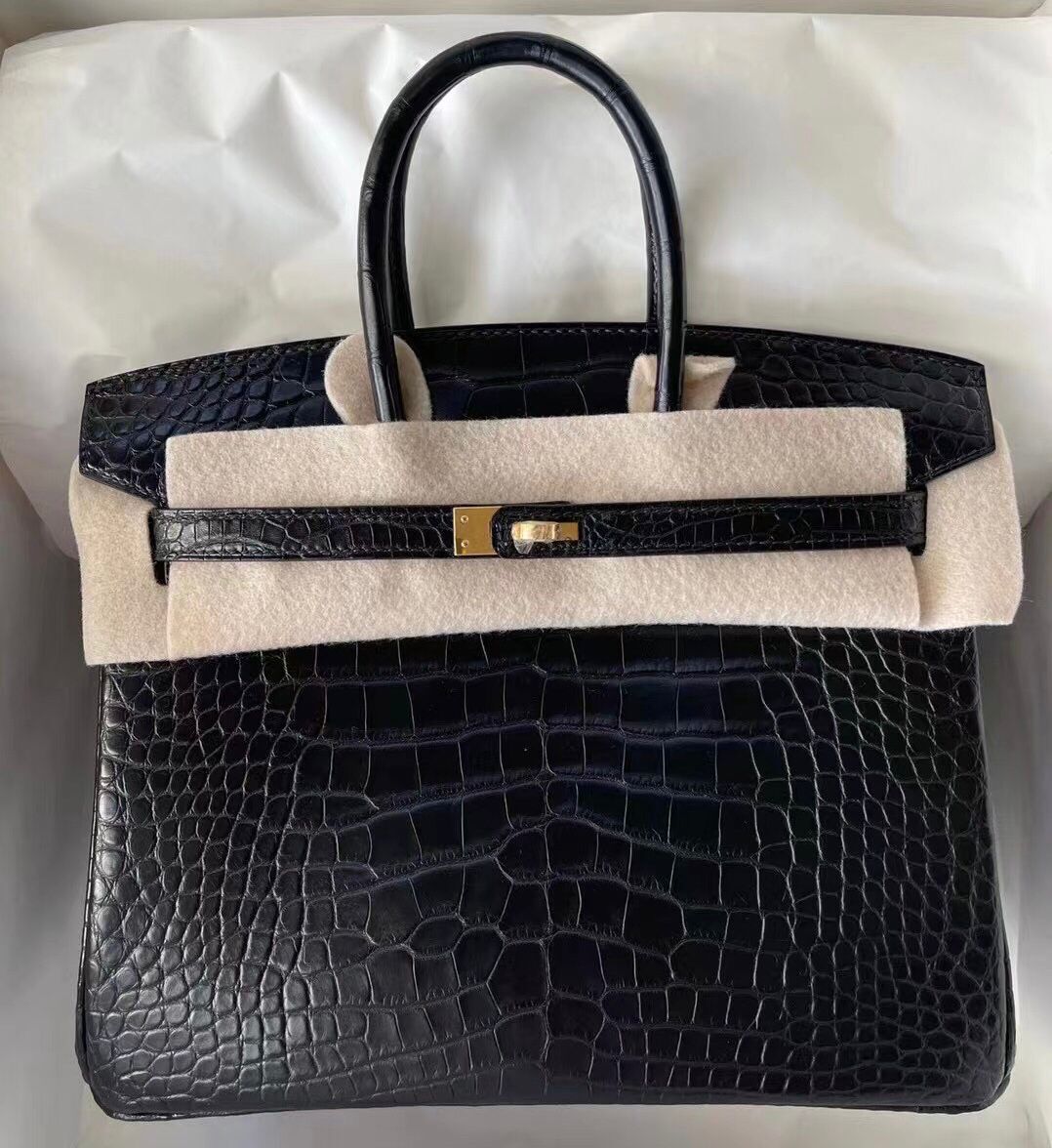 Hermes Birkin 25cm 霧面美洲鱷魚 89 Noir 黑色 Ghw 全手工蜜蠟線縫製 Stock