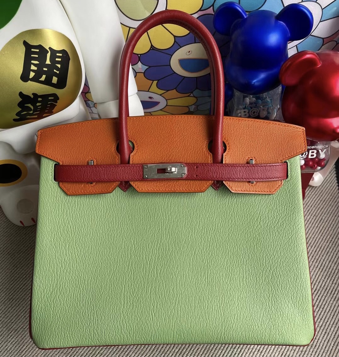 Hermes Birkin 30 HSS Chevre 3I Vert Criquet 93 Orange Q5 Rose casaque馬蹄印