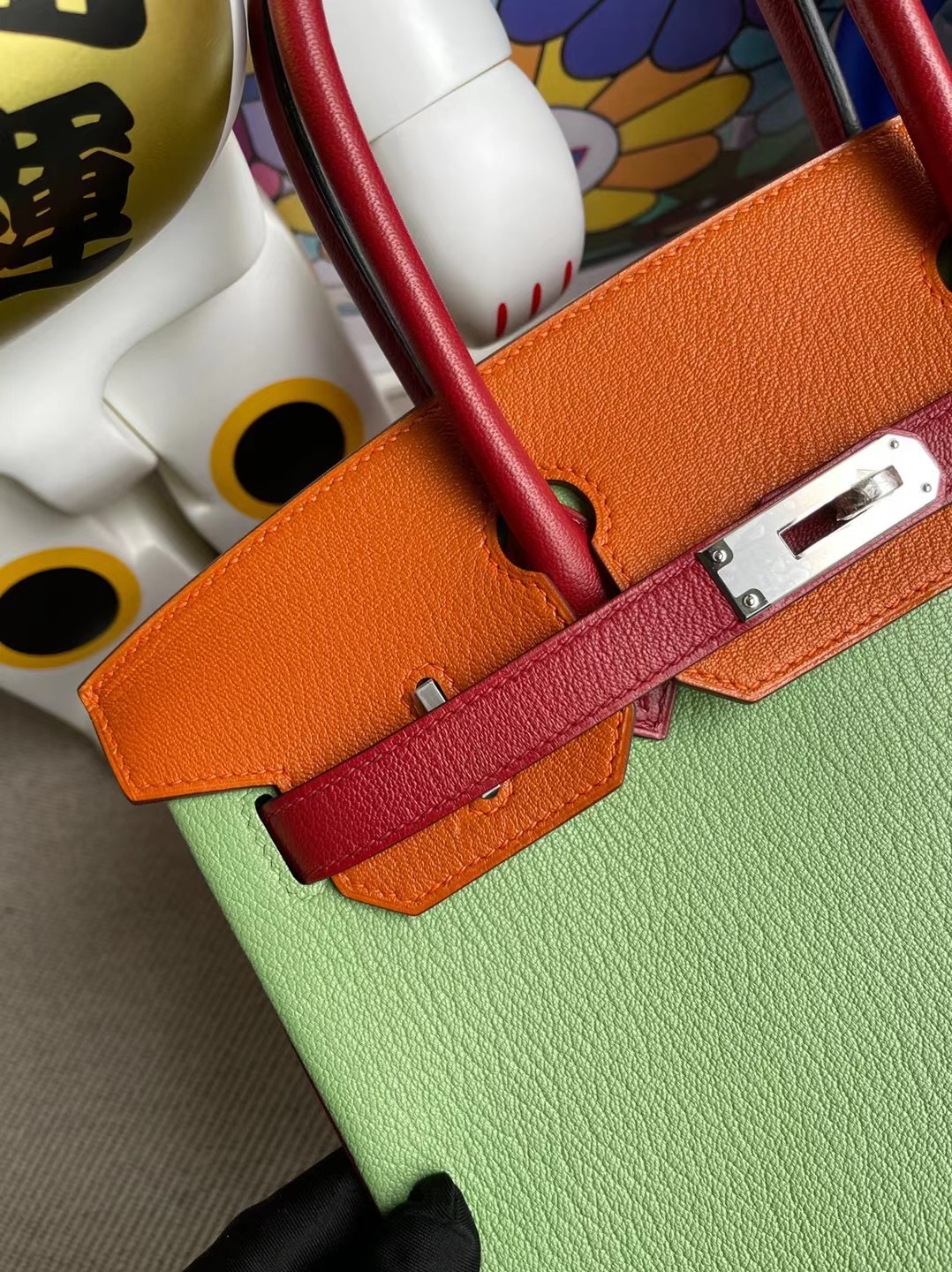 Hermes Birkin 30 HSS Chevre 3I Vert Criquet 93 Orange Q5 Rose casaque馬蹄印