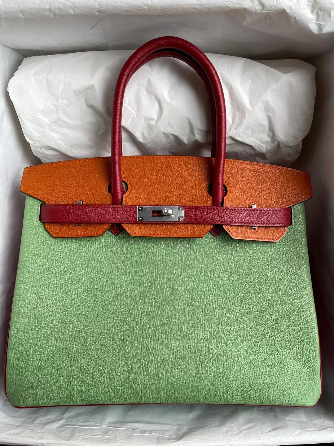 Hermes Birkin 30 HSS Chevre 3I Vert Criquet 93 Orange Q5 Rose casaque馬蹄印