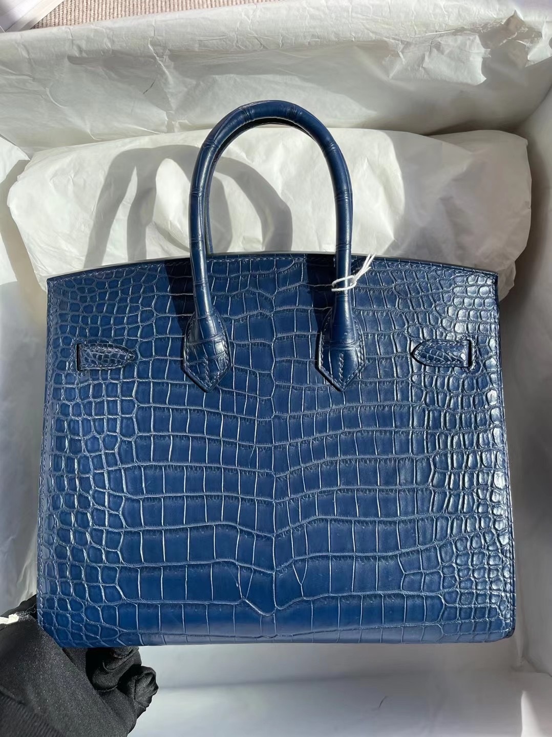 Hermes Birkin 25cm 外縫 S4 Deep Blue 深邃藍倒V 澳洲灣鱷 porosus crocodile phw