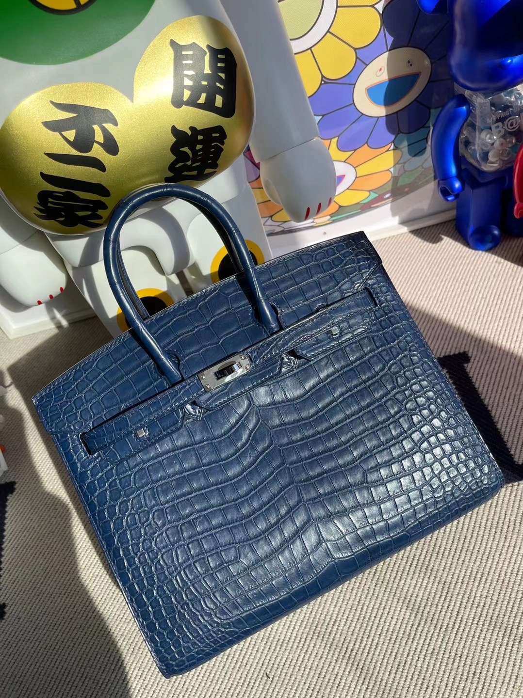 Hermes Birkin 25cm 外縫 S4 Deep Blue 深邃藍倒V 澳洲灣鱷 porosus crocodile phw