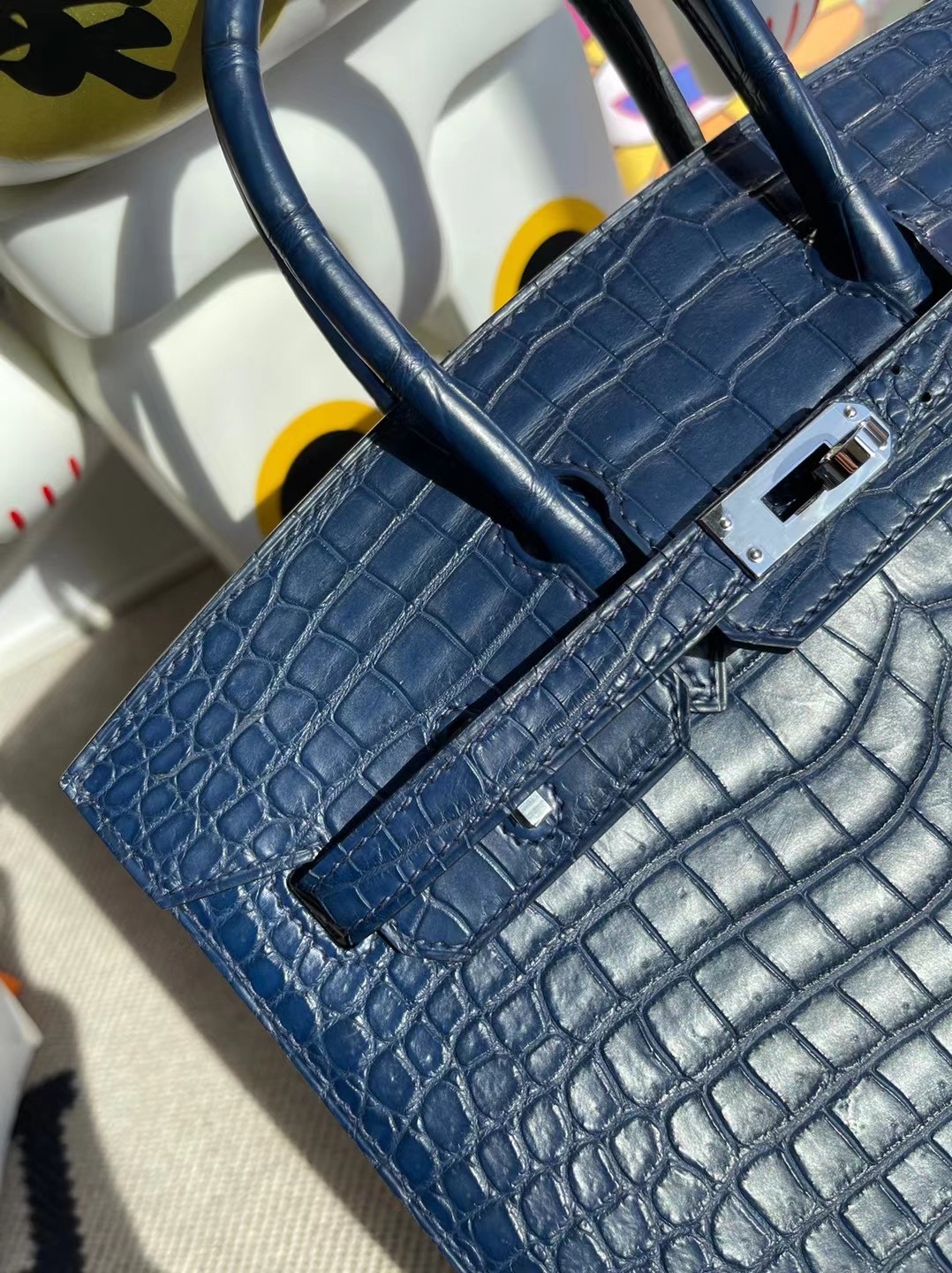 Hermes Birkin 25cm 外縫 S4 Deep Blue 深邃藍倒V 澳洲灣鱷 porosus crocodile phw