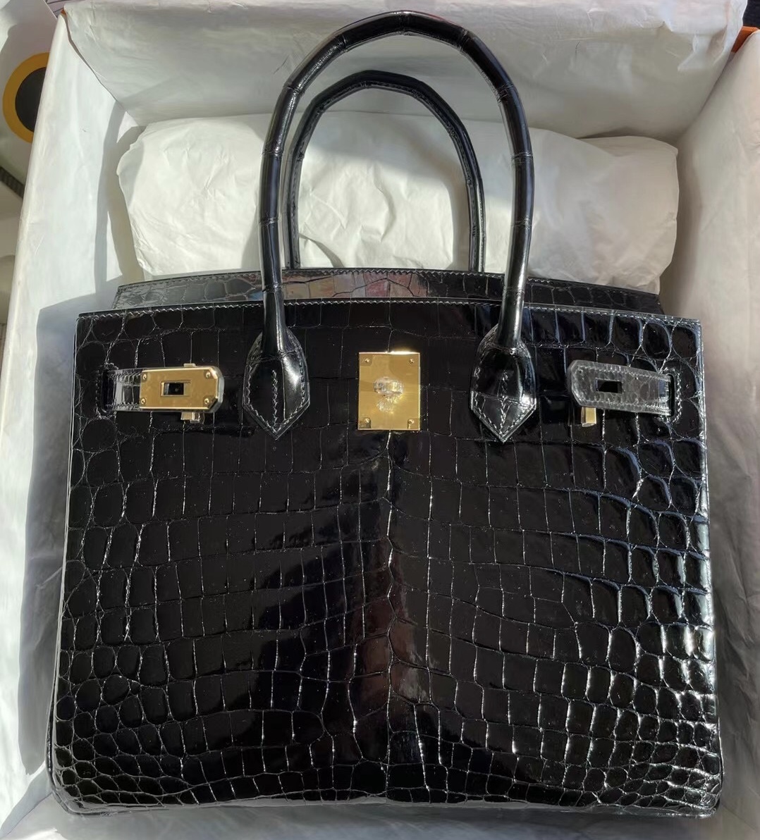 Hermes Birkin 30cm 89 Noir 黑色 金扣 尼羅鱷魚全手工蜜蠟線縫製 客訂出