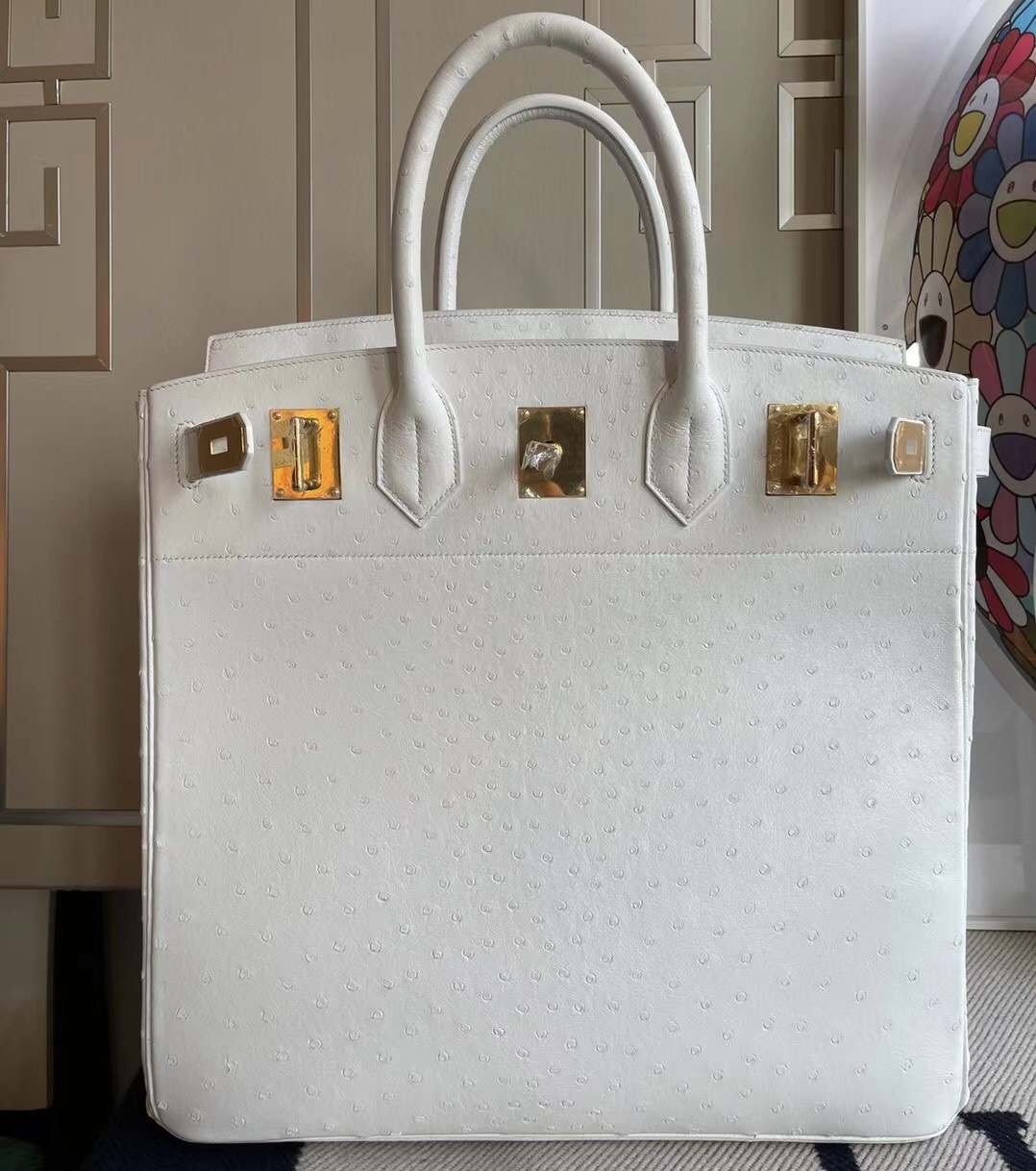 Hermes Birkin HAC 40 Ostrich 鴕鳥皮 01 Pure white 純白色 全手工蜜蠟線縫製