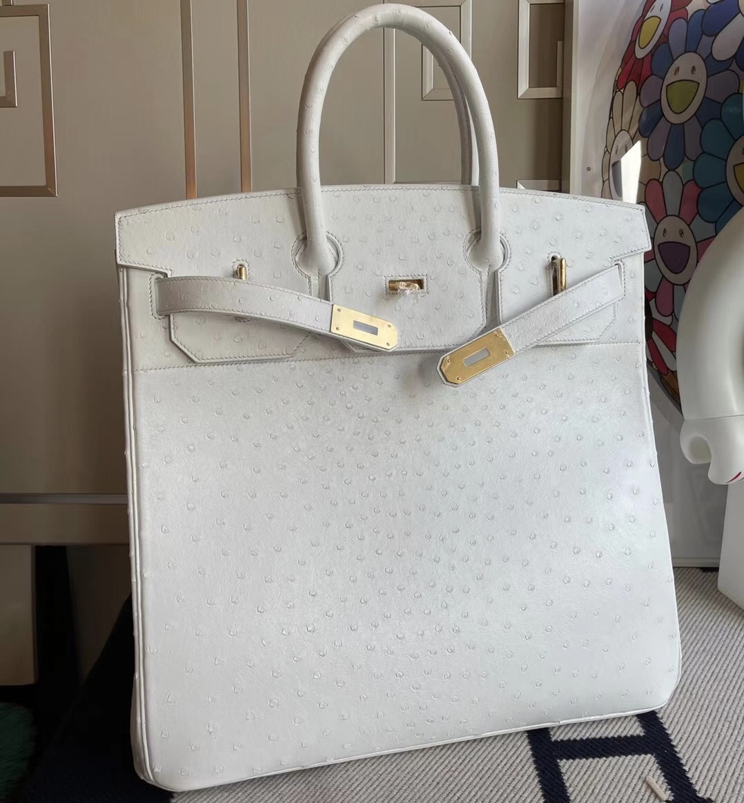 Hermes Birkin HAC 40 Ostrich 鴕鳥皮 01 Pure white 純白色 全手工蜜蠟線縫製