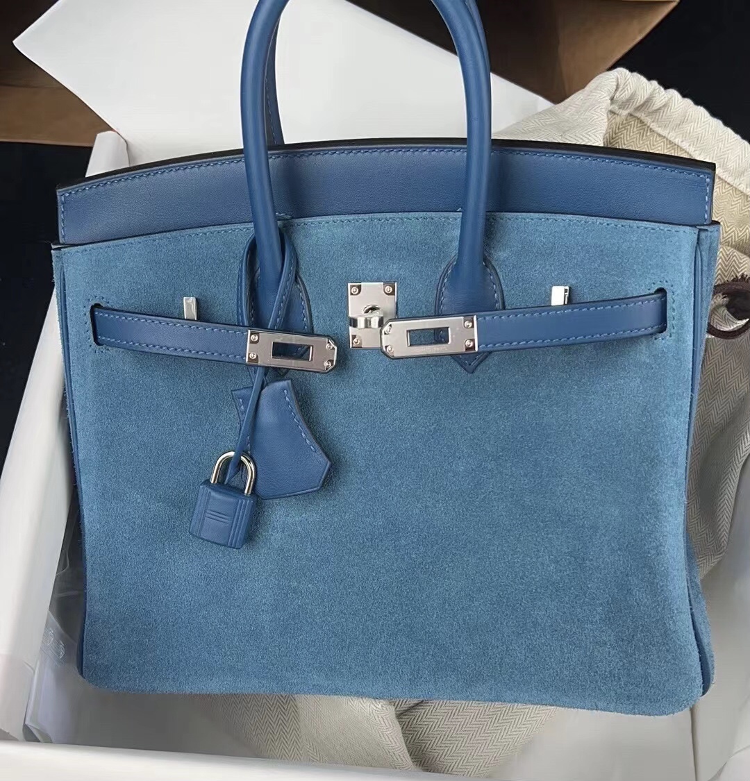 愛馬仕鉑金包多少錢一個 Hermes Birkin 25 Doblis Suede 麂皮/Swift 皇家藍拼S4深邃藍