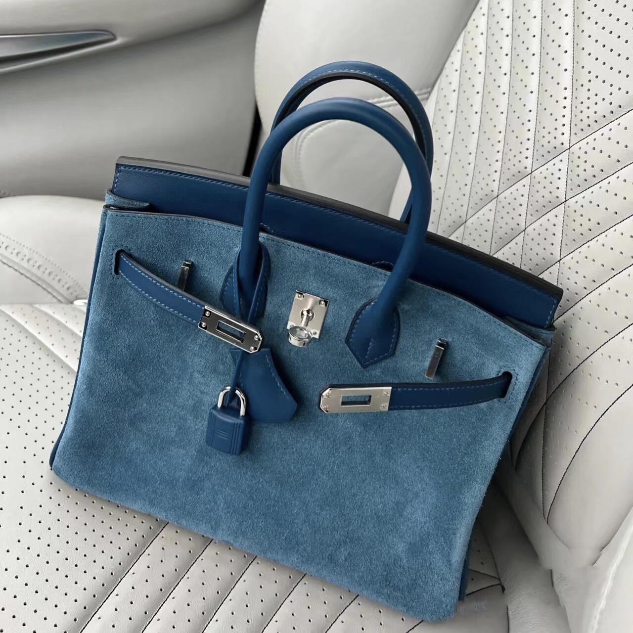 愛馬仕鉑金包多少錢一個 Hermes Birkin 25 Doblis Suede 麂皮/Swift 皇家藍拼S4深邃藍