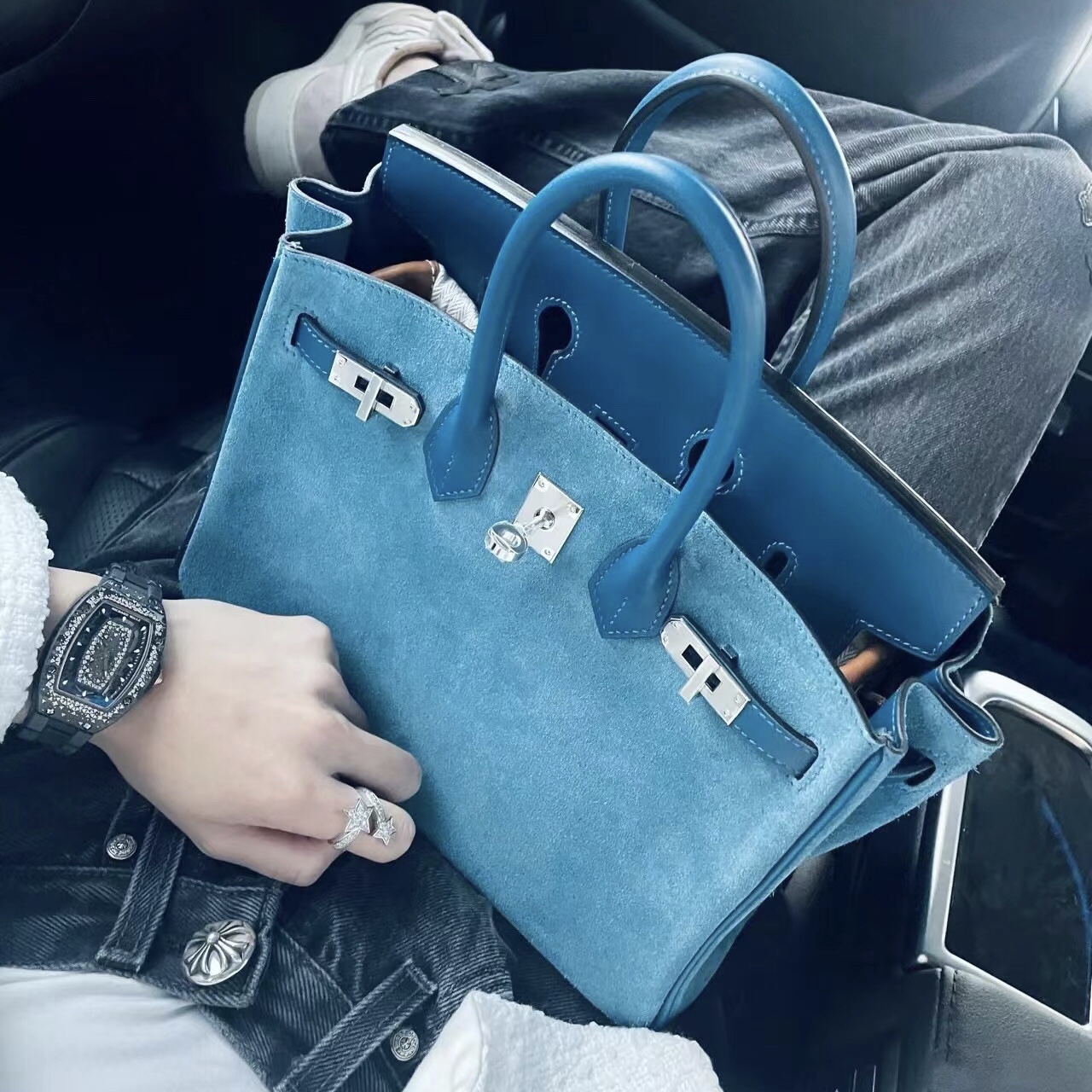 愛馬仕鉑金包多少錢一個 Hermes Birkin 25 Doblis Suede 麂皮/Swift 皇家藍拼S4深邃藍