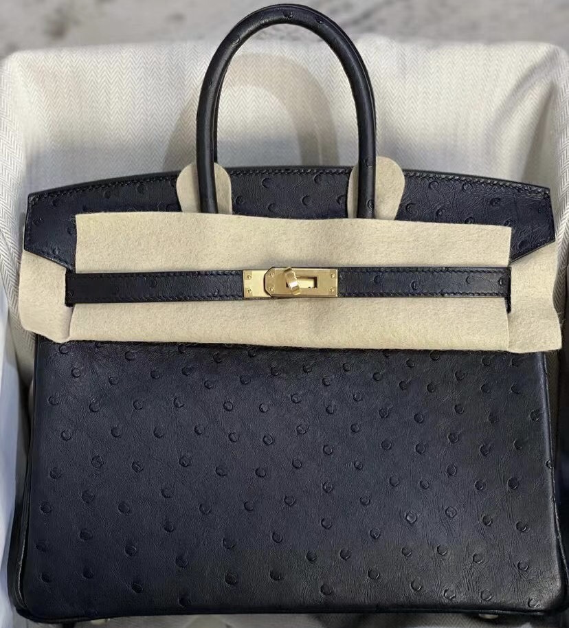 愛馬仕鉑金包價格 Hermes Birkin 25cm Ostrich 進口KK鴕鳥皮 89 Noir 黑色