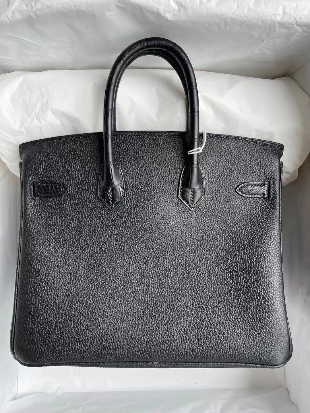 愛馬仕2022年刻印 Thailand Hermes Birkin 25cm 89 Noir Touch Togo/亮面尼羅鱷魚