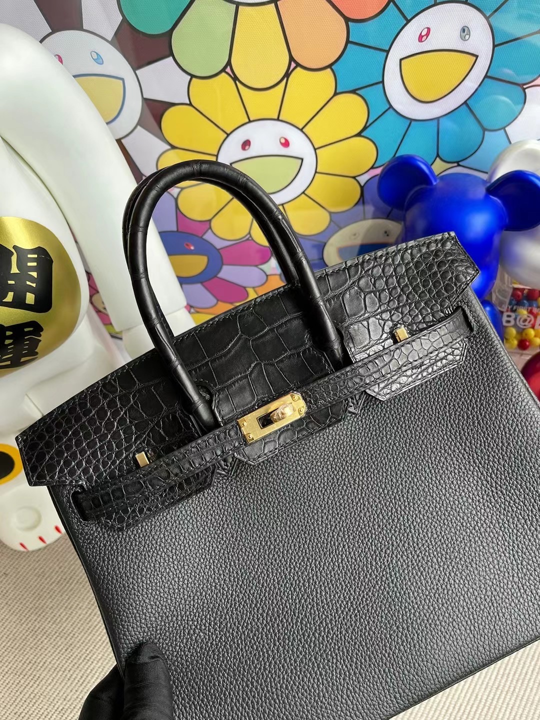 愛馬仕2022年刻印 Thailand Hermes Birkin 25cm 89 Noir Touch Togo/亮面尼羅鱷魚