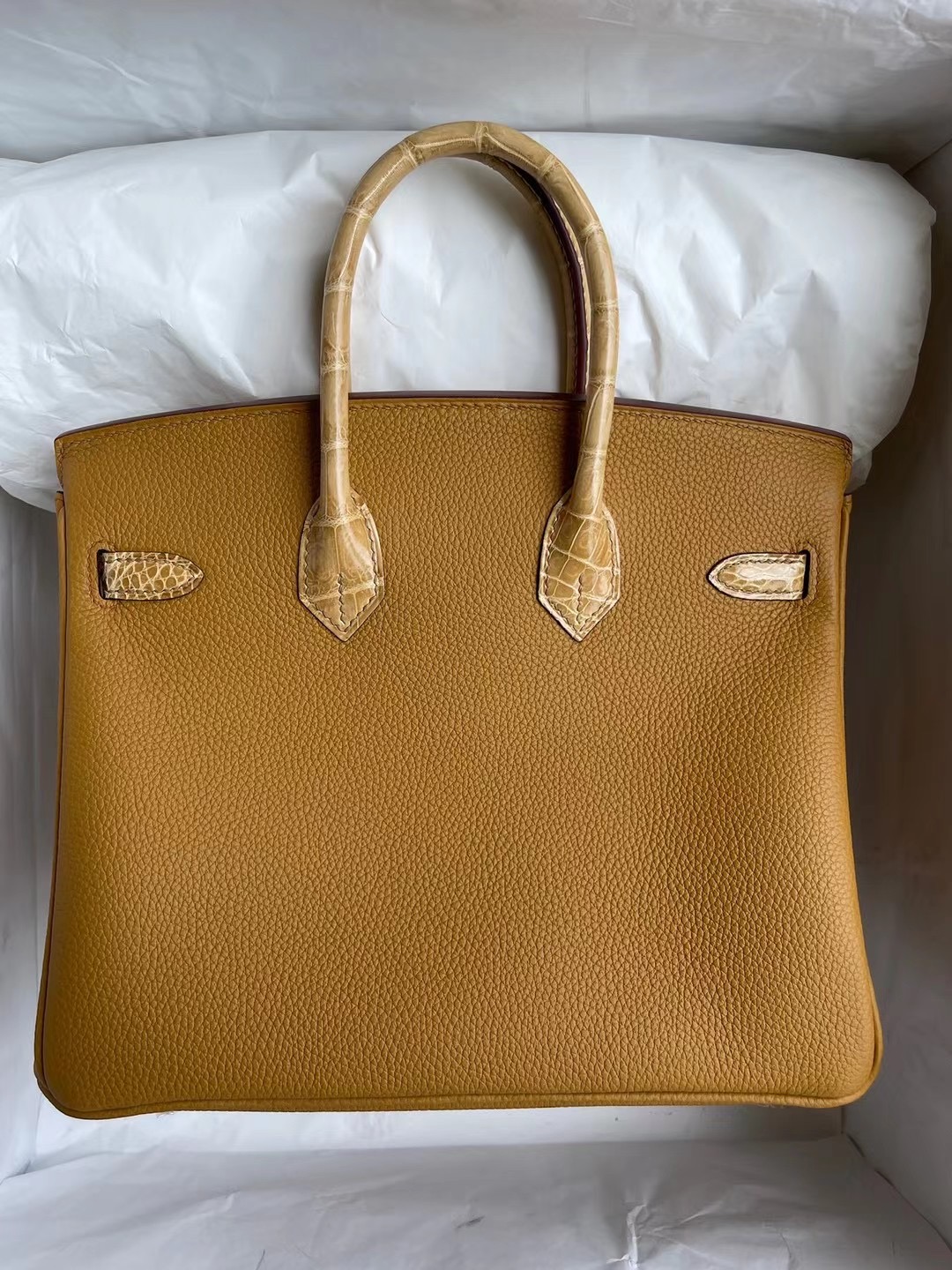 Thailand Hermes Birkin 25cm Touch Togo 4B Biscuit 餅幹色/亮面尼羅沙米色 金扣