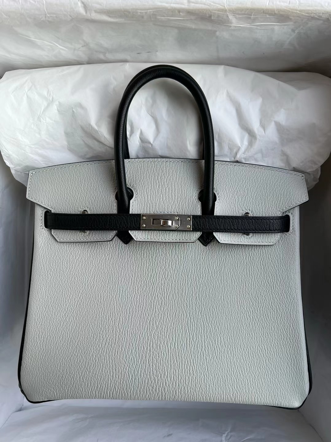 Hermes Birkin 25cm Chevre 山羊皮 80 Gris Perle/89 Noir 黑色 銀扣