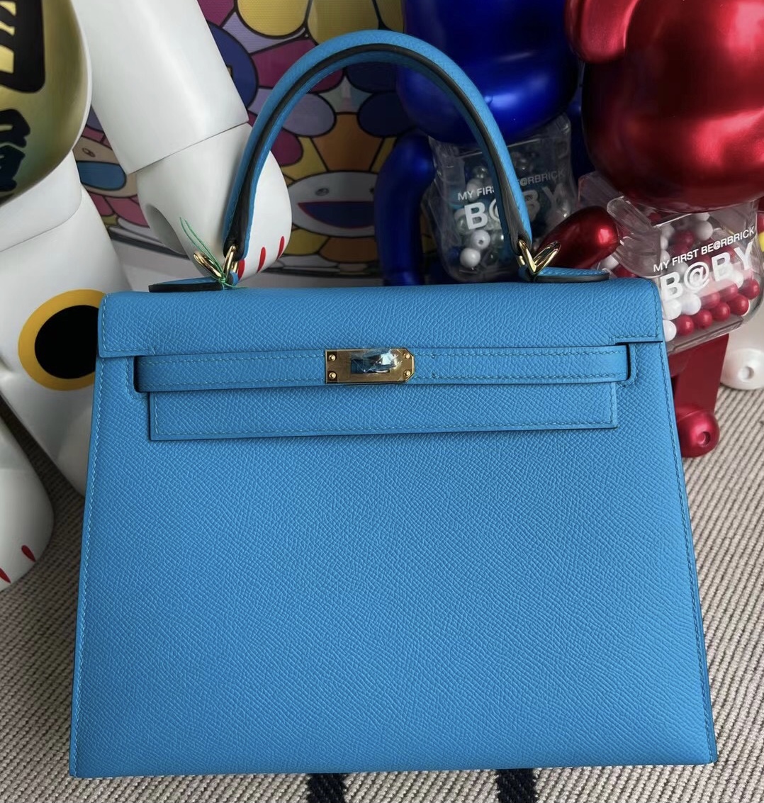 馬來西亞愛馬仕店  Hermes Kelly 25cm Epsom 0F Bleu frida 弗裏達藍 金扣