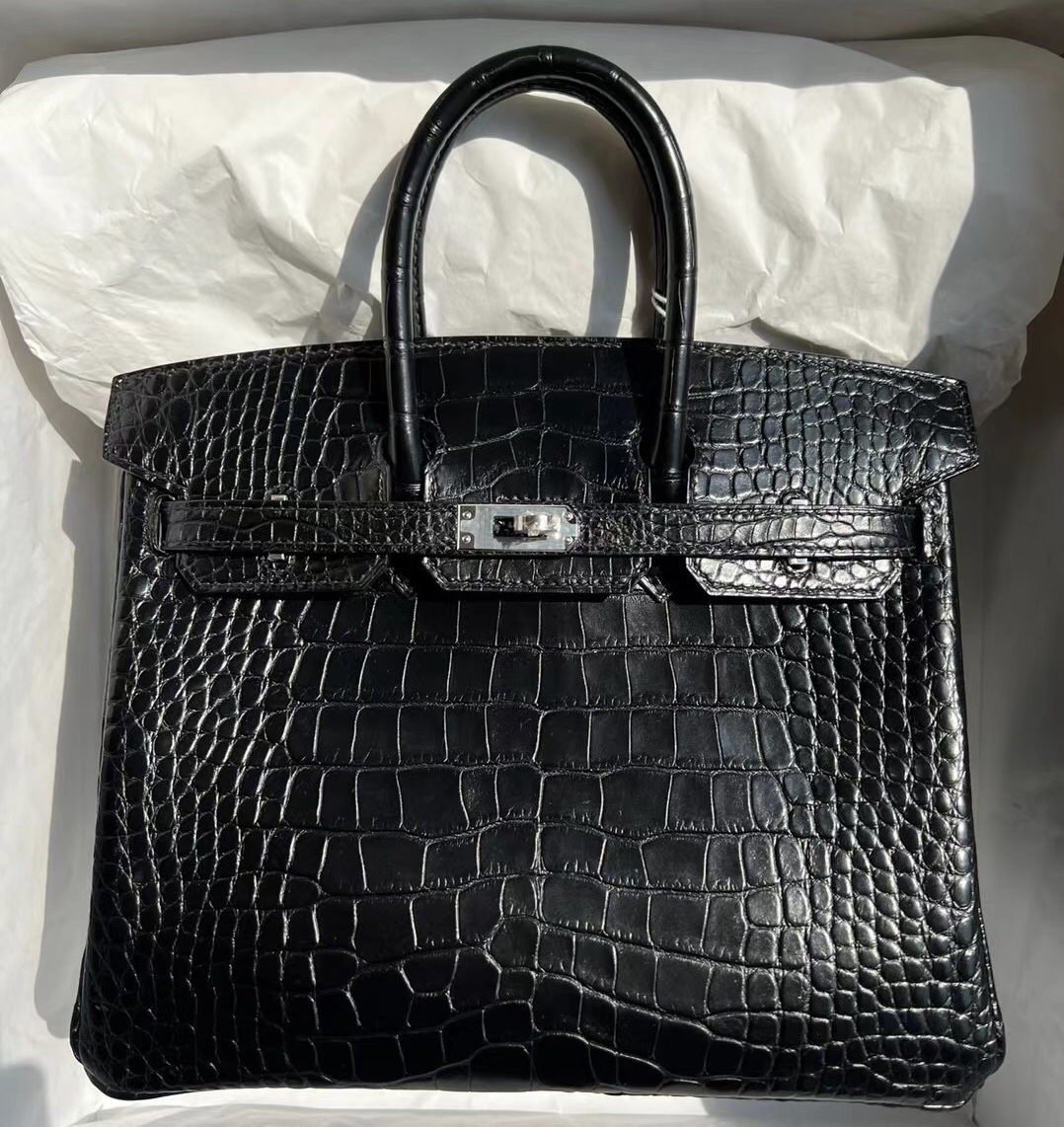 泰國愛馬仕總代理 Hermes Birkin 25cm 霧面美洲鱷魚 89 Noir 黑色 銀扣