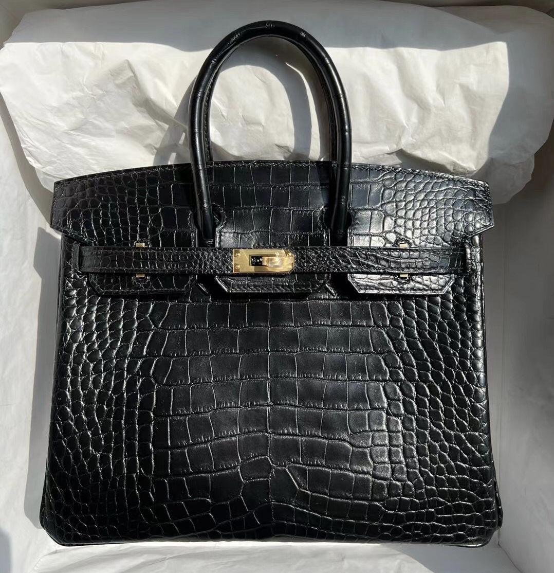 泰國愛馬仕總代理 Hermes Birkin 25cm 霧面美洲鱷魚 89 Noir 黑色 銀扣