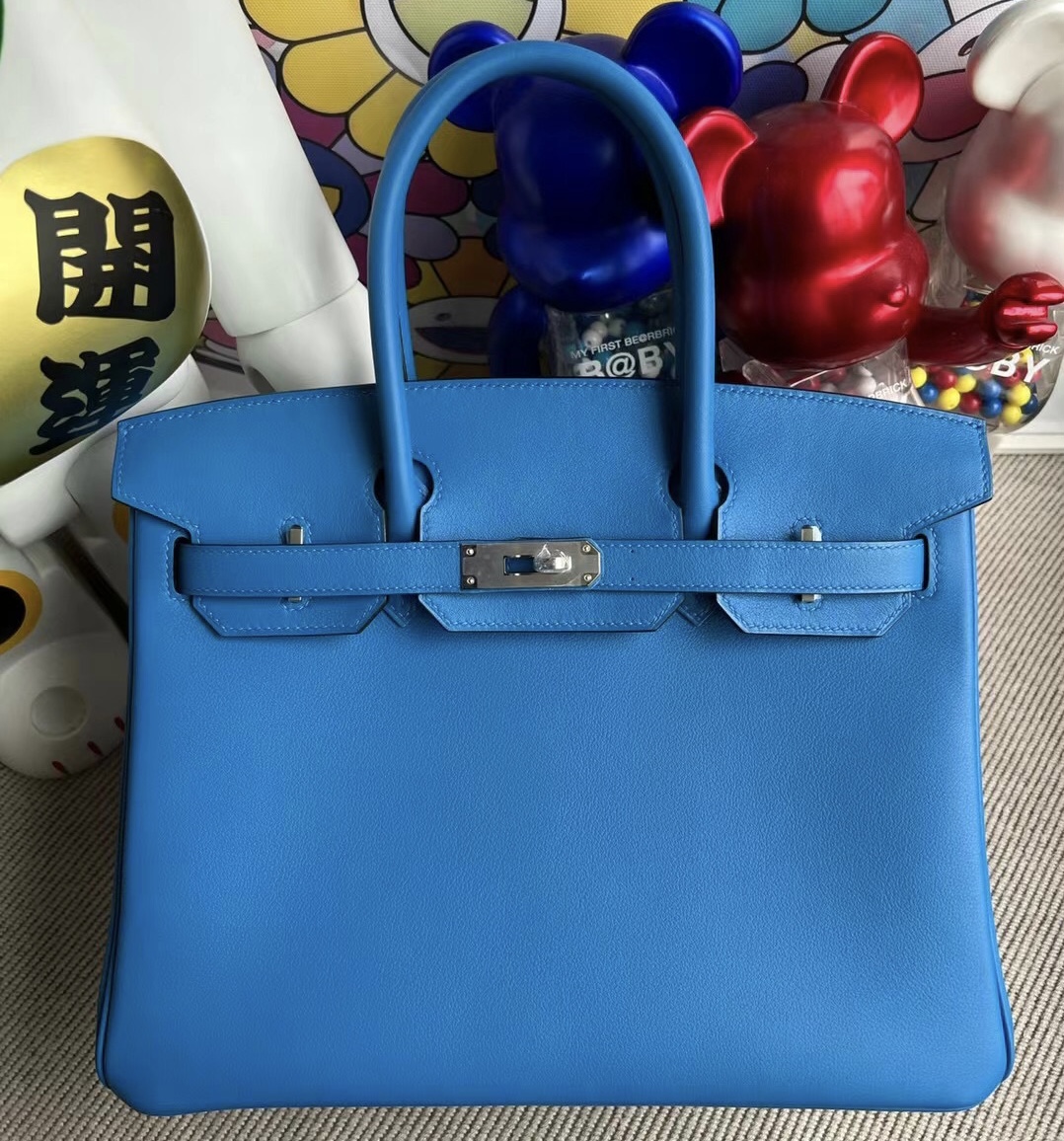 愛馬仕價格查詢 Hermes Birkin 30cm Swift T7 Bleu Hydra 水妖藍 銀扣