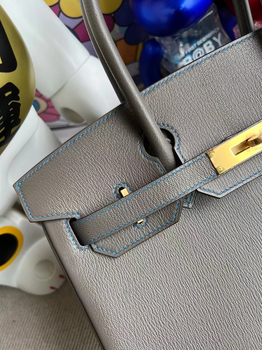 Hermes Birkin 30 Chevre 進口山羊皮 8F Etain內拼T7 Bleu Hydra 金扣馬蹄印