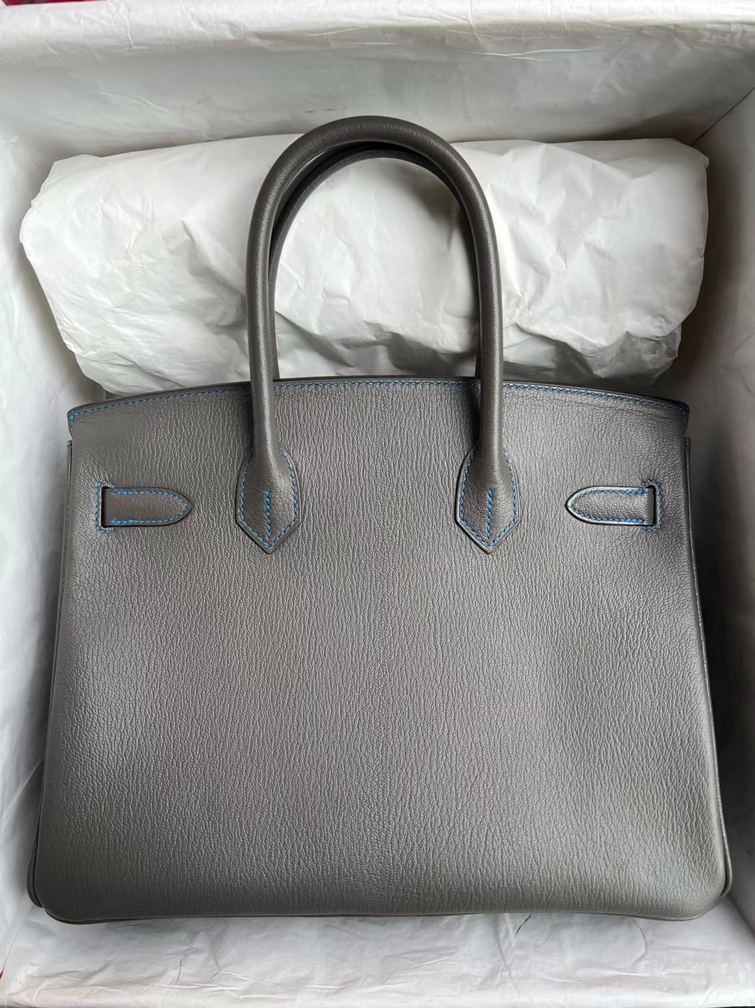 Hermes Birkin 30 Chevre 進口山羊皮 8F Etain內拼T7 Bleu Hydra 金扣馬蹄印