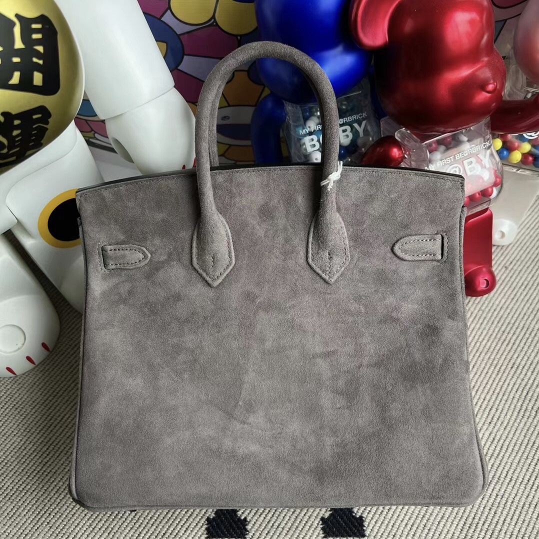 愛馬仕 官網 Hermes Birkin 25cm Boblis Suede 麂皮 8F Etain 錫器灰 銀扣