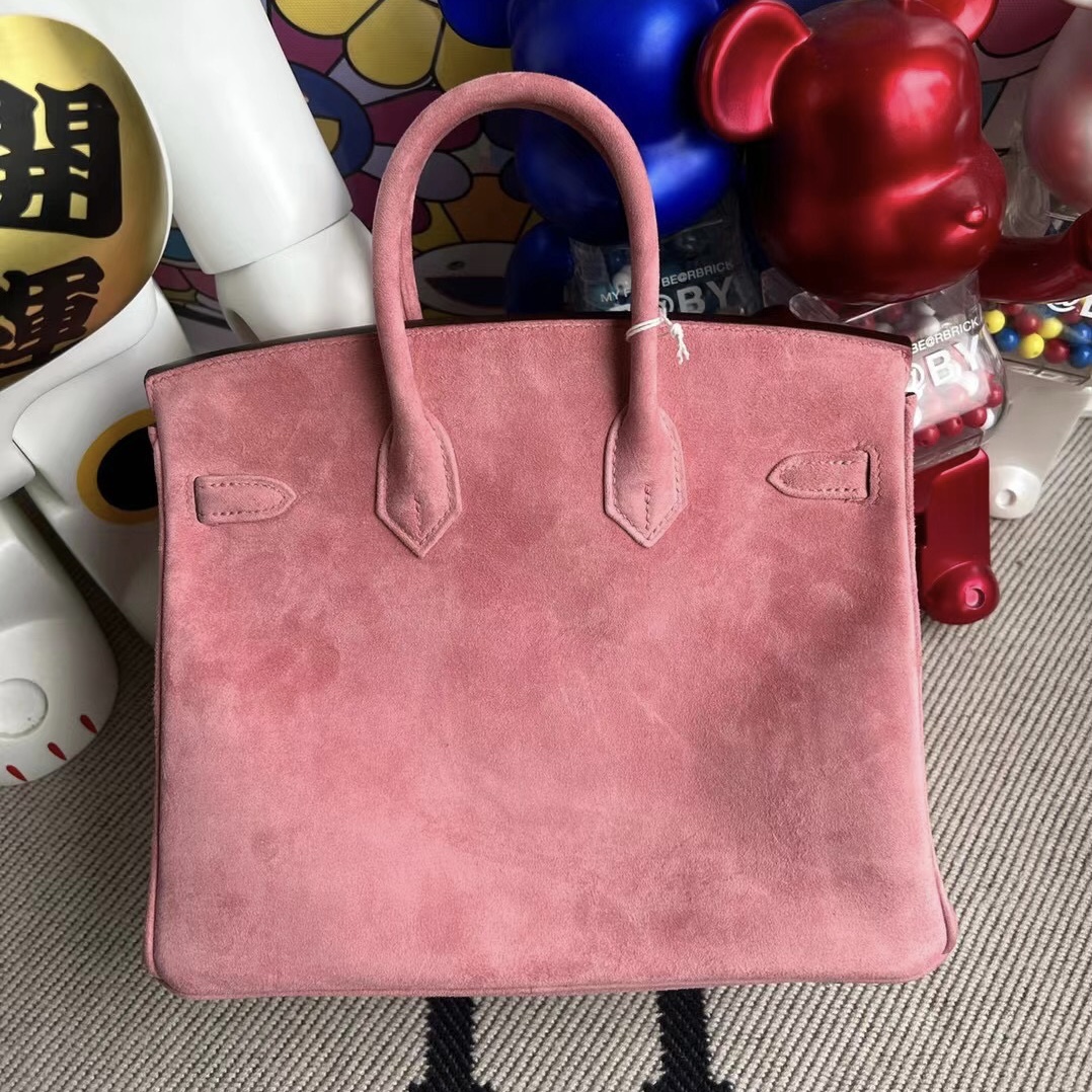 愛馬仕全球官網價格 Hermes Birkin 25cm Boblis Suede 麂皮 玫瑰粉色 銀扣