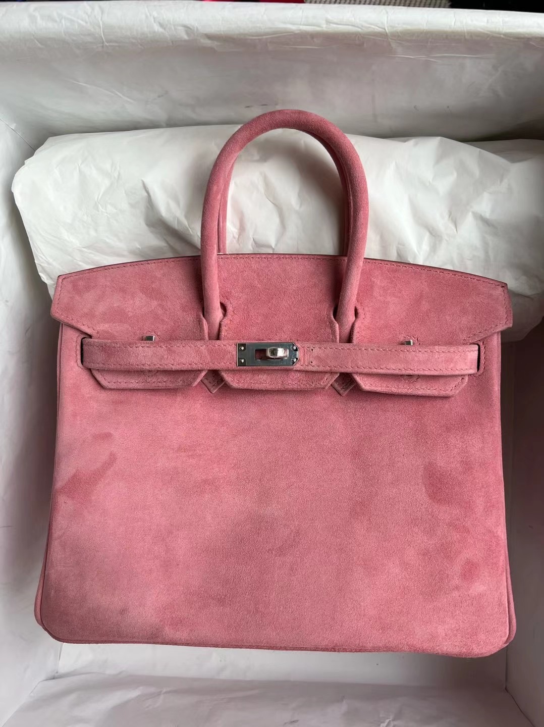 愛馬仕全球官網價格 Hermes Birkin 25cm Boblis Suede 麂皮 玫瑰粉色 銀扣