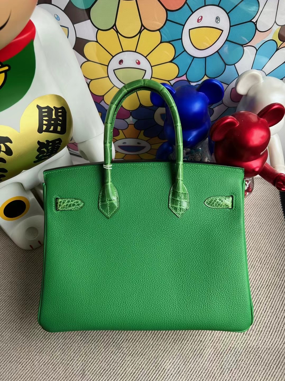 Hermes Birkin 30cm 1K bambou 竹子綠 Touch Togo/亮面尼羅鱷魚 銀扣