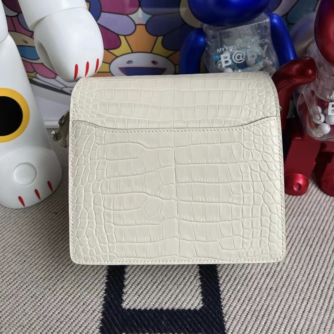 馬來西亞愛馬仕專賣店 Hermes Roulis Mini 18cm 8L Beton 奶油白 霧面美洲鱷魚