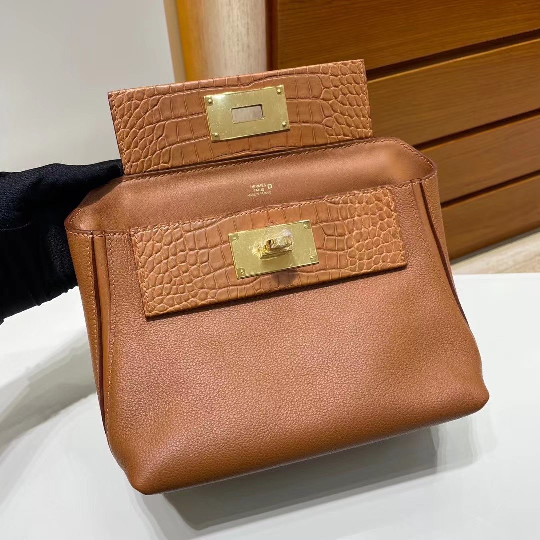 Hermes kelly 24/24 Mini Touch Evercolor 拼 Swift 37 Gold 金扣