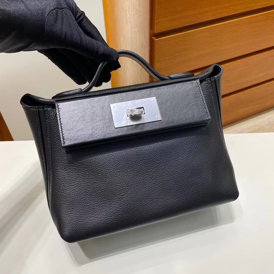 新加坡 愛馬仕 Hermes kelly 24/24 Mini Evercolor 拼 Swift 89 Noir 黑色